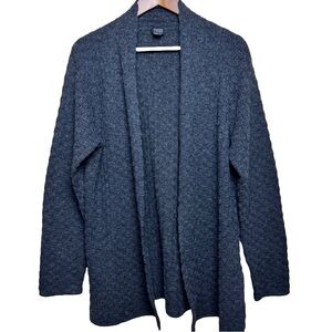Eileen Fisher Lambswool Cashmere Blend Gray Open Front Textured Cozy Cardigan